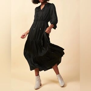 NWT SKIES ARE BLUE RUFFLE SPLIT NECK MAXI DRESS IN BLACK SIZE 1X